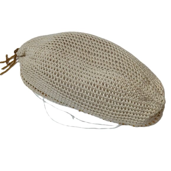 Vintage Hand-Crocheted Pillbox Fascinator Hat with golden beaded tussle - Picture 6 of 12